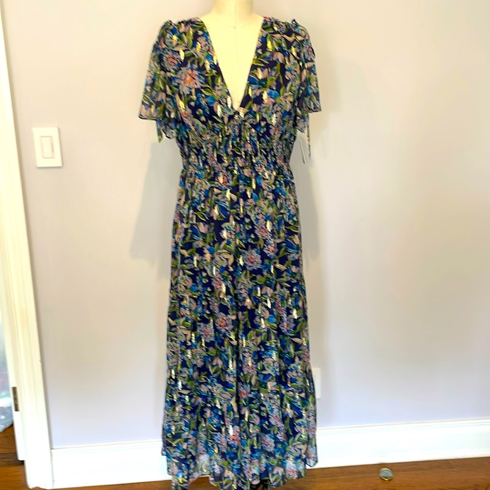 Chiffon dress with smocked elastic at waistline for a flattering fit